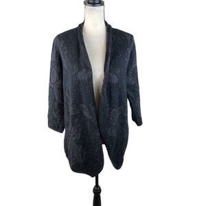Eileen Fisher Open Front Cardigan Textured Pockets Wool Blend